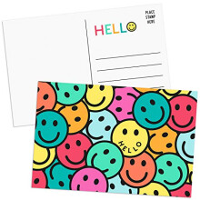 Hello Postcards Pack (60 Post Cards) 4x6 Postcards for Kids and Adults. 300gsm Note Cards. Blank Hello Greeting Cards, Smiley Face Hello Cards