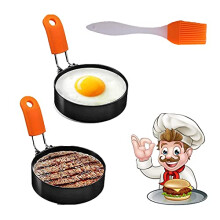Egg Ring, Cozii 2 Pack Stainless Steel Egg Ring Molds with Anti-scald Handle and Oil Brush Non Stick Circles for Fried Egg McMuffin Sandwiches Frying,