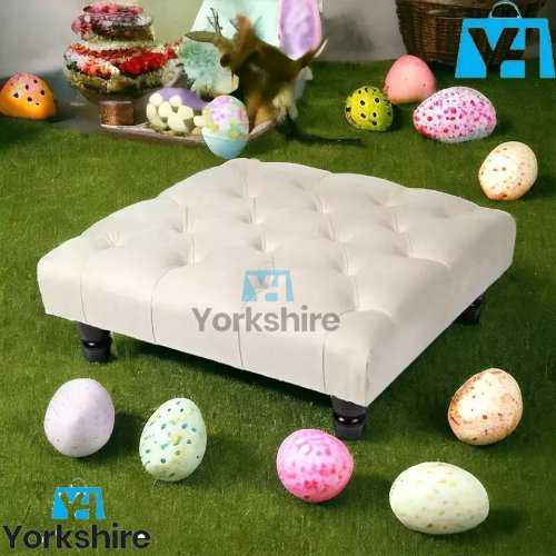 (Cream) Chesterfield Upholstered Pouffe Stool 60x60x25cm