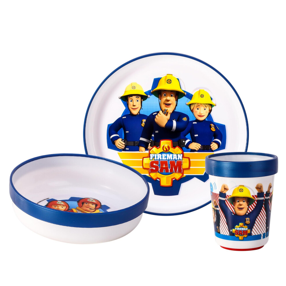 Fireman Sam 3Pcs Bicolor Premium Kids Dinner Tableware Set Plate, Bowl & Tumbler, Bpa Free Zawadi Global