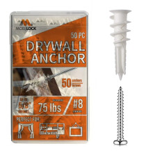 Pack of 50 Self Drilling Drywall Anchors #8 and 50 Philips Pan Head Self Tapping Screws for Gypsum Boards & Drywalls or Plasterboard - Holds up to 75