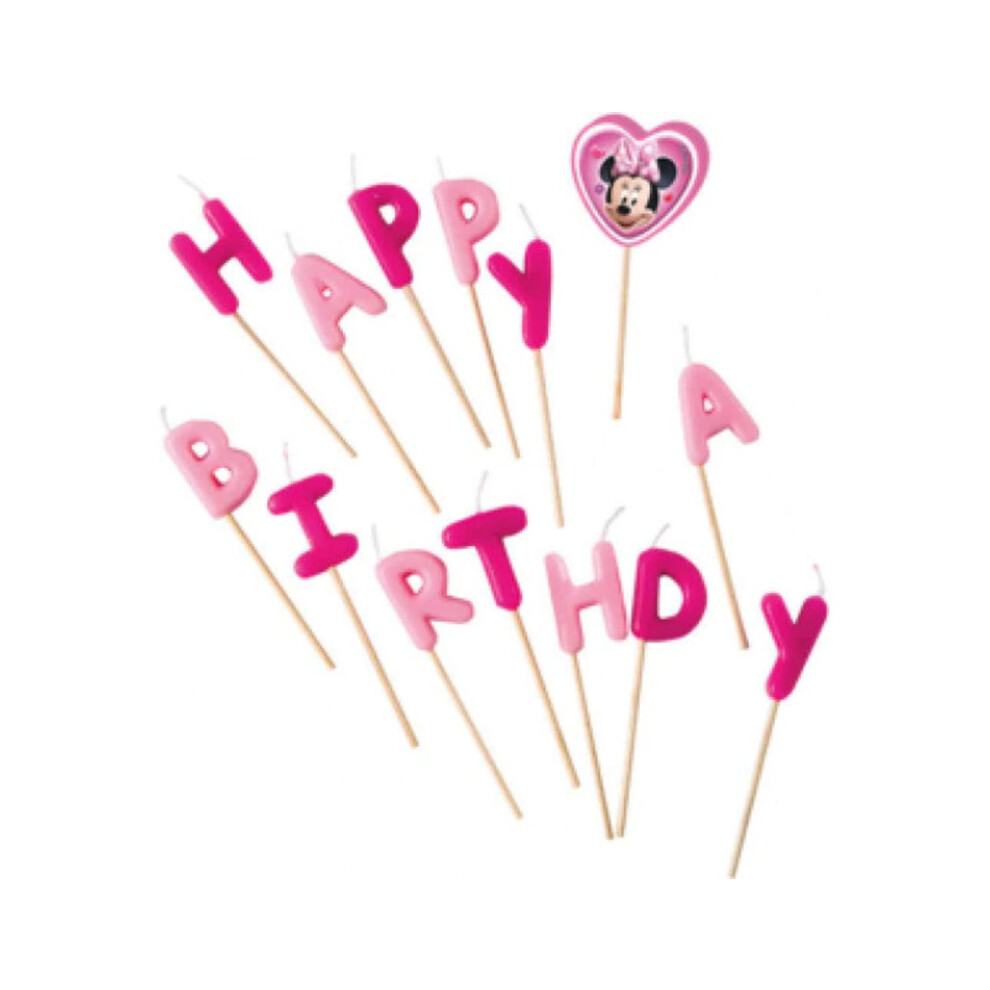 Unique Party 71598 - Disney Minnie Mouse Candles "Happy Birthday" Set of 14 Pieces