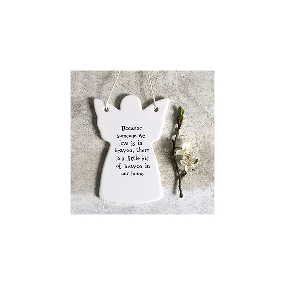 East Of India Porcelain Sentimental Angel With Words, Hanging Plaque, Thinking Of You Gift, Hanging Porcelain Gift, Porcelain Keepsake