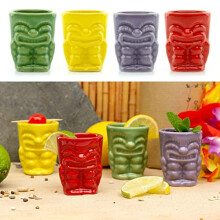 Ceramic Tiki Bar Shot Glasses 50ml Pack of 4 Drinking Shooters Novelty Small Spirit Drinking Tumblers – Ideal for Hawaiian Party Coloured Ceramic