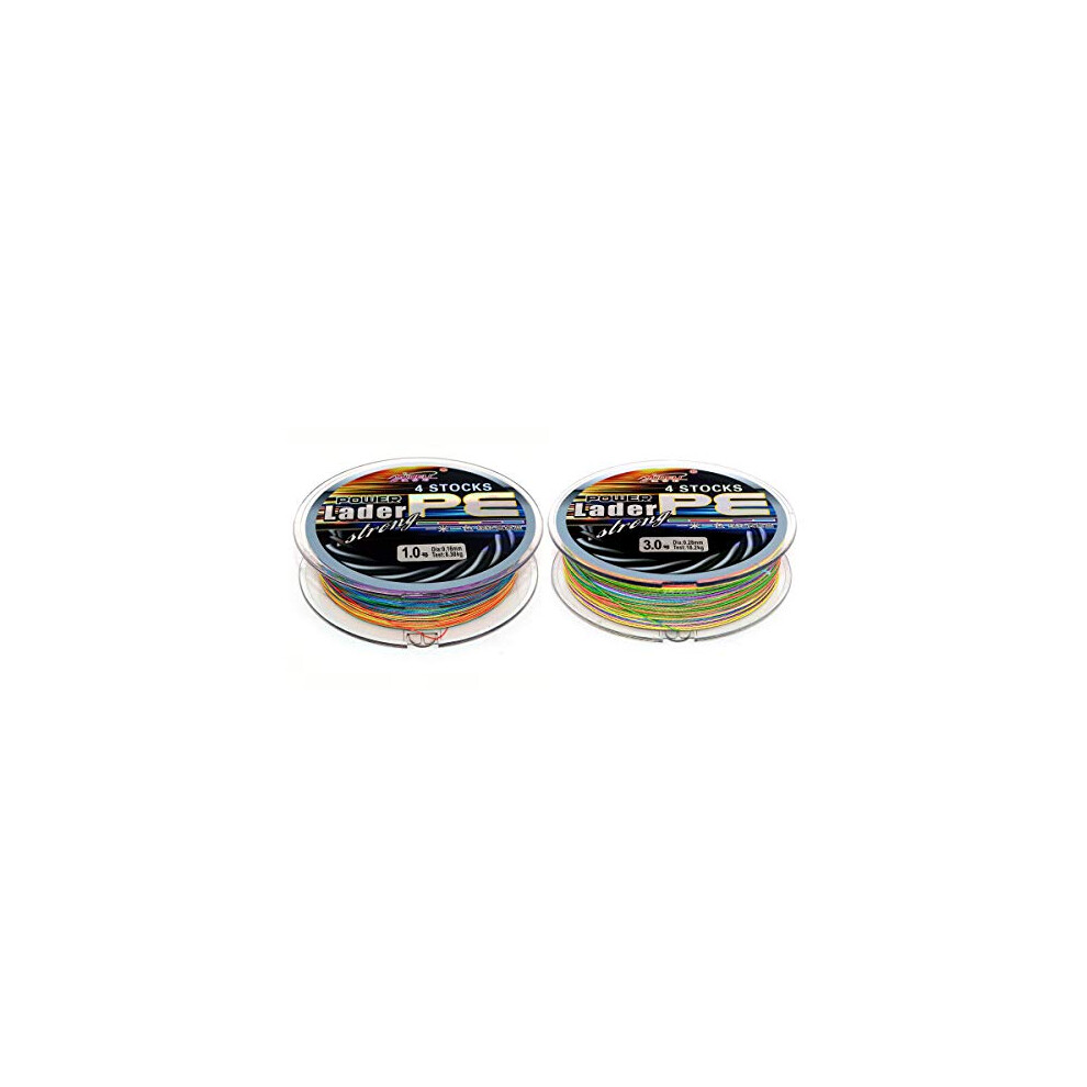 Set of two Braided fishing lines, total 200m/220yds, Mixed Colors, 4 Strands Weaves, Super Smooth PE Braided Lines, Size 1.0 (8.3kg/18.3lbs) and Size-image-OPC-PDWJVJZ-NEW