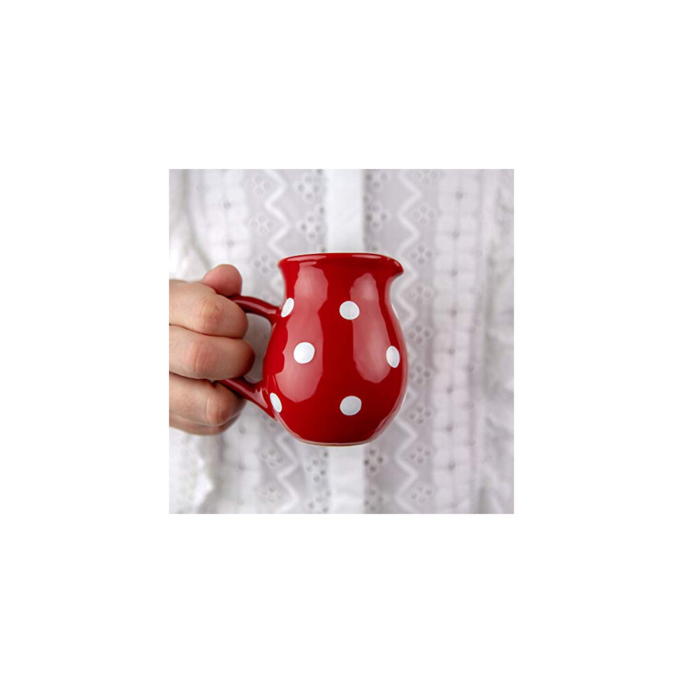 City to Cottage Red and White Polka Dot Handmade Hand Painted Small 150ml/5oz Ceramic Milk Jug Creamer Pourer