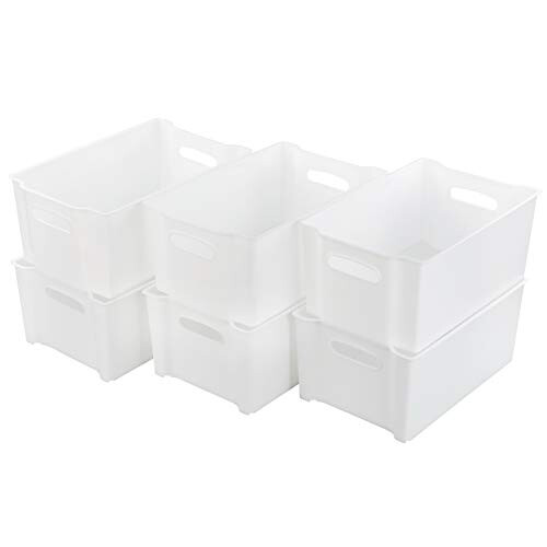 Plastic Stackable Open Storage Boxes, Plastic Storage Baskets for Freezer, White, 6 Packs 1