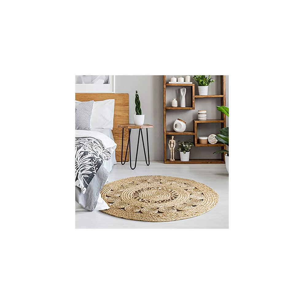 Balo Jute Rug Round Also Suitable as a Bedroom Rug Sustainable Boho Rug Beige Rug Runner Natural Product 80 cm Round