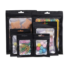 200 Pcs Black Foil Pouch Bags, 4 Sizes Reusable Flat Mylar Foil Bags Aluminum Zip Lock Waterproof Smell Proof Bags for Candy Nuts Cookies Jewelry