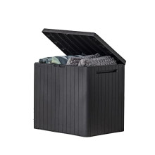 City 30 Gallon Resin Deck Box for Patio Furniture, Pool Accessories, and Storage for Outdoor Toys, Graphite
