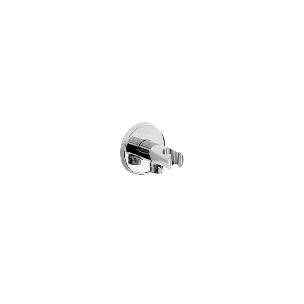 C WORD02 C Shower Acc Contemporary Round Wall Outlet with Handset Holder Bracket Accessories, Chrome Plated