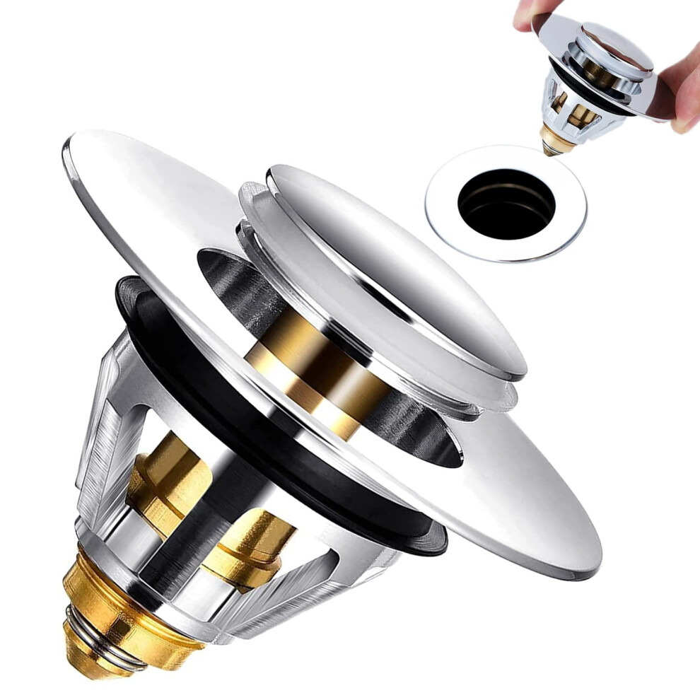 Pop Up Sink Plugs Replacement Bath Plug Bathroom Wash Basin Sink Waste Stainless Steel Bounce Copper Core Core Push-Type Filter Pop Up Drain Stopper