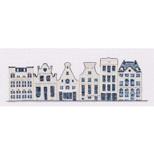 Thea Gouverneur - Telpakket - Delfts Blauwe Huizen - Aida - 18 stuks - Borduurpakket voor volwassenen - Inclusief DMC borduurgaren en andere borduurb
