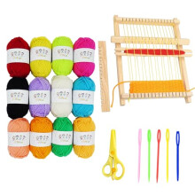 19 Pcs Multi-Colour Yarn Set, 12 x 10g Knitting Yarn with Plastic Needles, Children's Scissors, Children's Looms, Crochet Yarn, Knitting, Crochet,