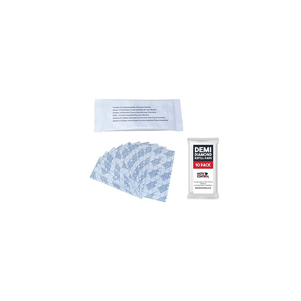 Demi Diamond Clothes Moth Killer Repellent Refill Pads Pheromone Sticky Pads for Webbing Clothes Moth Trap Household Protection (Pack of 10 Refills