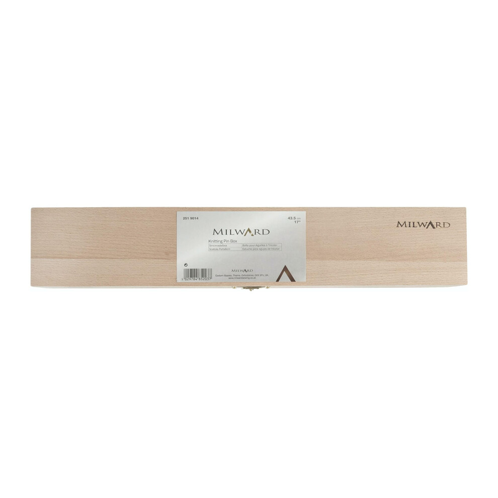 Knitting Pin Box - Premium Beech Wood - Needles & Accessory Secure Storage - 43.5 x 7 x 8cm