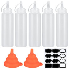 5 Pcs Squeeze Condiment Bottles, Plastic Sauce Seasoning Bottles Dispensers, 8 oz Squeezy Squirt Bottles for Ketchup Mustard Hot Sauces Oil with