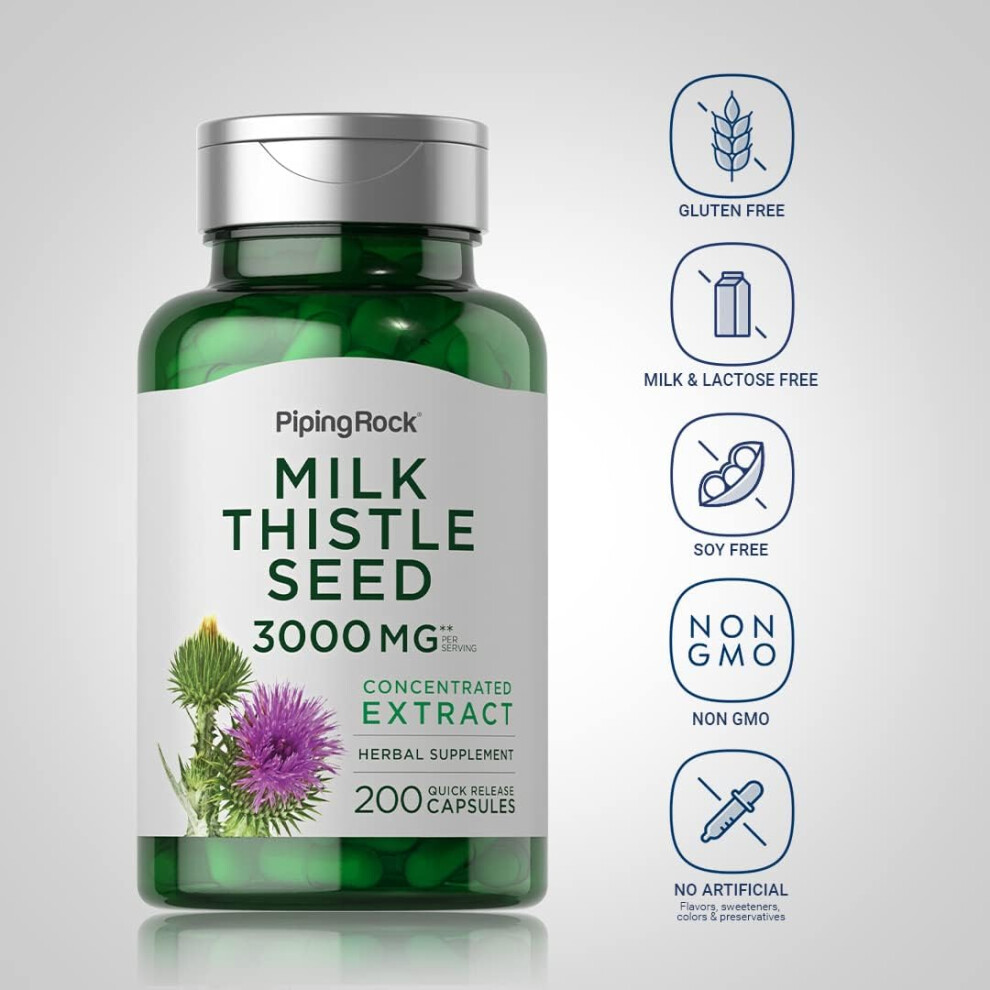 Piping Rock Milk Thistle Seed Extract, 3000 Mg Serving, 200 Capsules