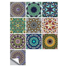 20PCS Moroccan Style Tile Sticker 4x4 Inch(10x10cm) Traditional DIY Murals Tile Waterproof Oil Proof Removable Decals for Bathroom and Kitchen