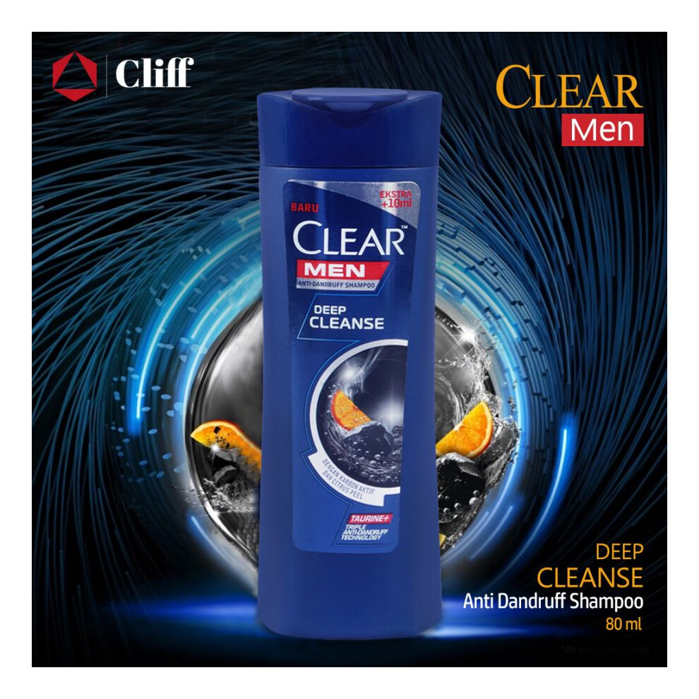 Clear Men Deep Cleanse Thicker-Looking Hair Anti-Dandruff Control, Hair Rapair, Scalp Care Shampoo 80ml