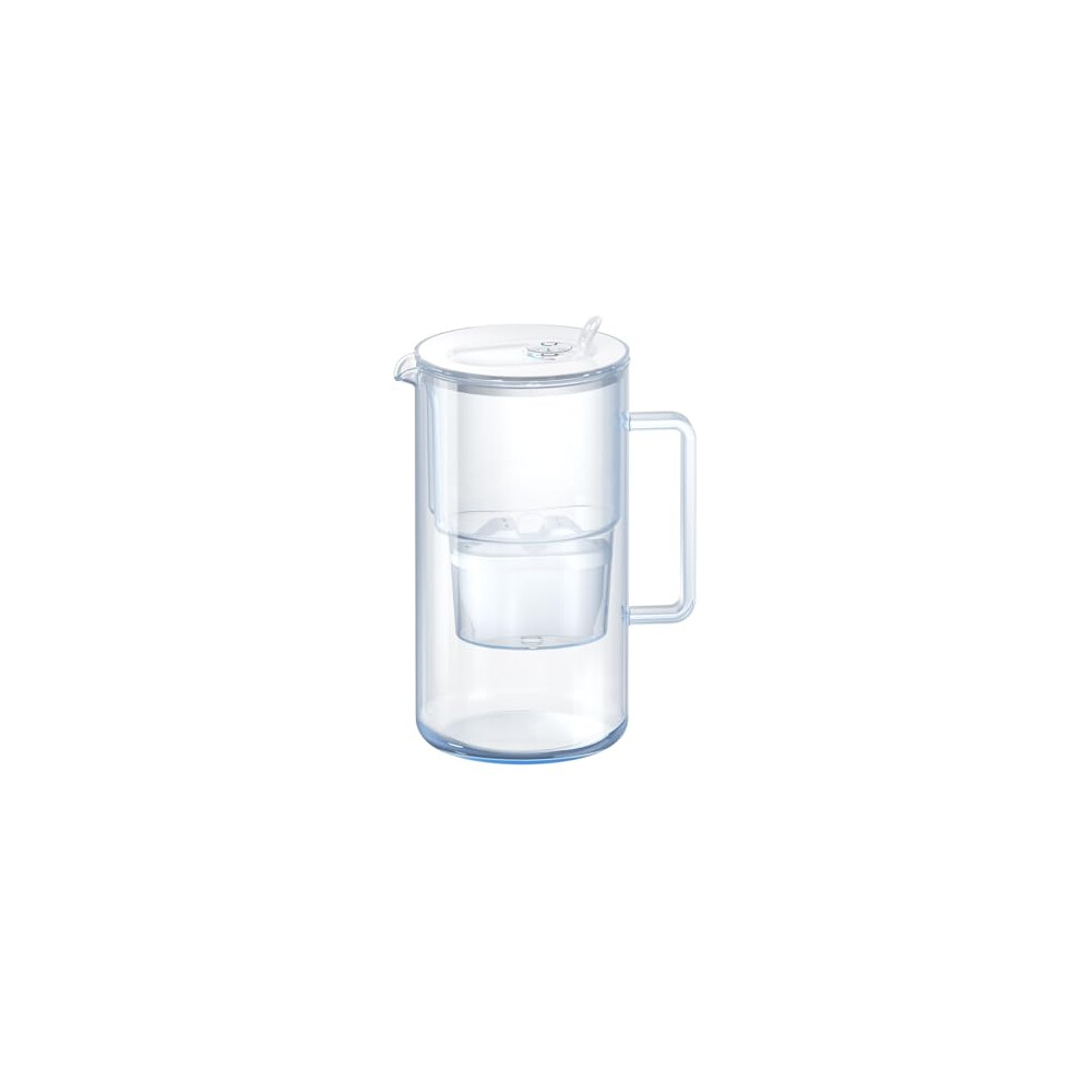 Glass White Water Filter Jug - Take to Table Premium Glass Design Jug with Easy-Fill Flip-Open Lid, 2.5L Capacity, 1 X MAXFOR+ Filter Included,