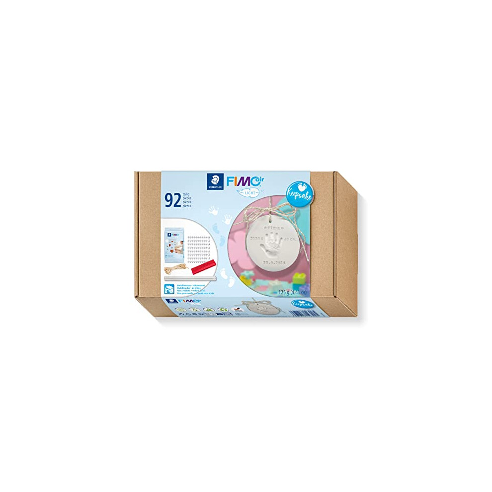 81 Set 03 FIMOair Light Air-Drying Modelling Clay - Baby Handprint Keepsake Set (Set of 92 Pieces, Including 125g Clay Block & Letter Stamp Kit)