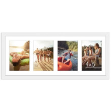 8x20 Panoramic Picture Frame in White - Four 6x4 Photo Frame Openings - Multi Aperture Collage Picture Frame with Horizontal and Vertical Format for