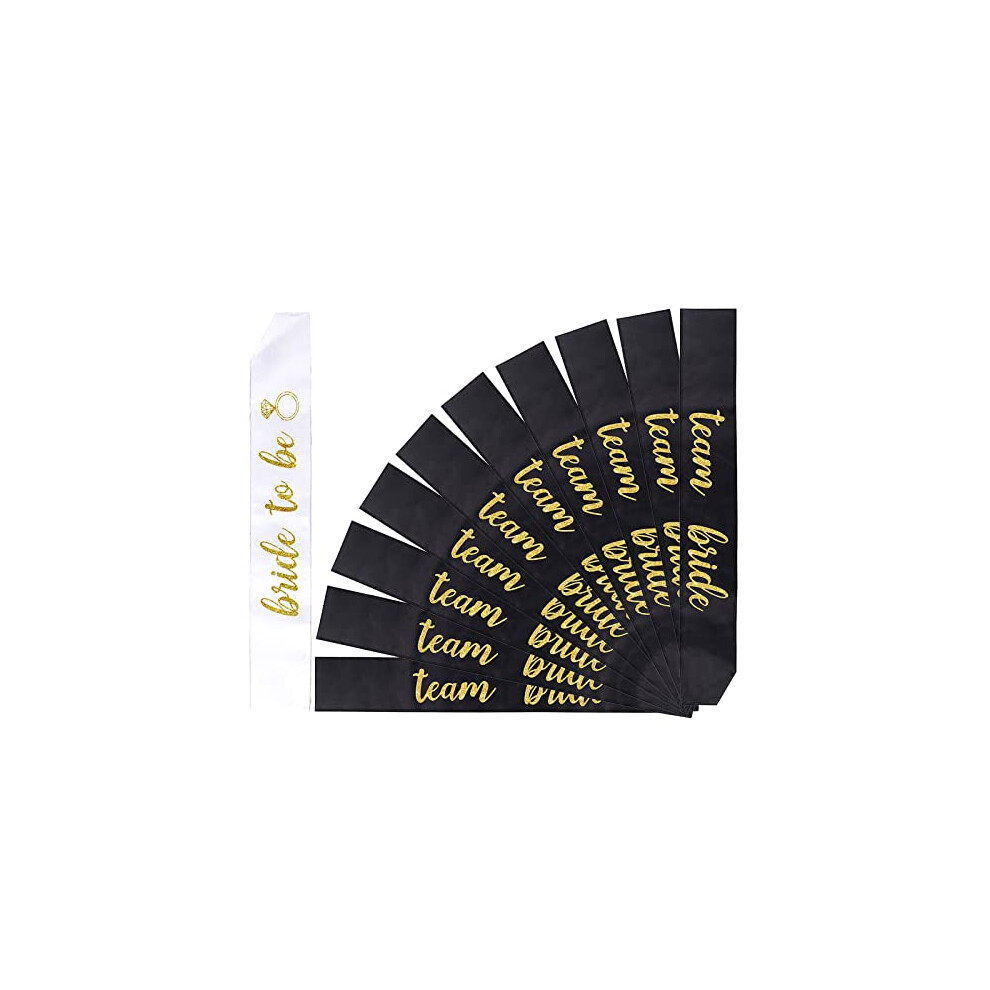 11 Pack Team Bride Sashes Set, 10Pcs Black & 1Pc White Bride to Be Sash Hen Party Sashes Hen Do Accessories Decoration Team Bridal Shower Sash Bride &-image-OPC-PDWK8XB-NEW