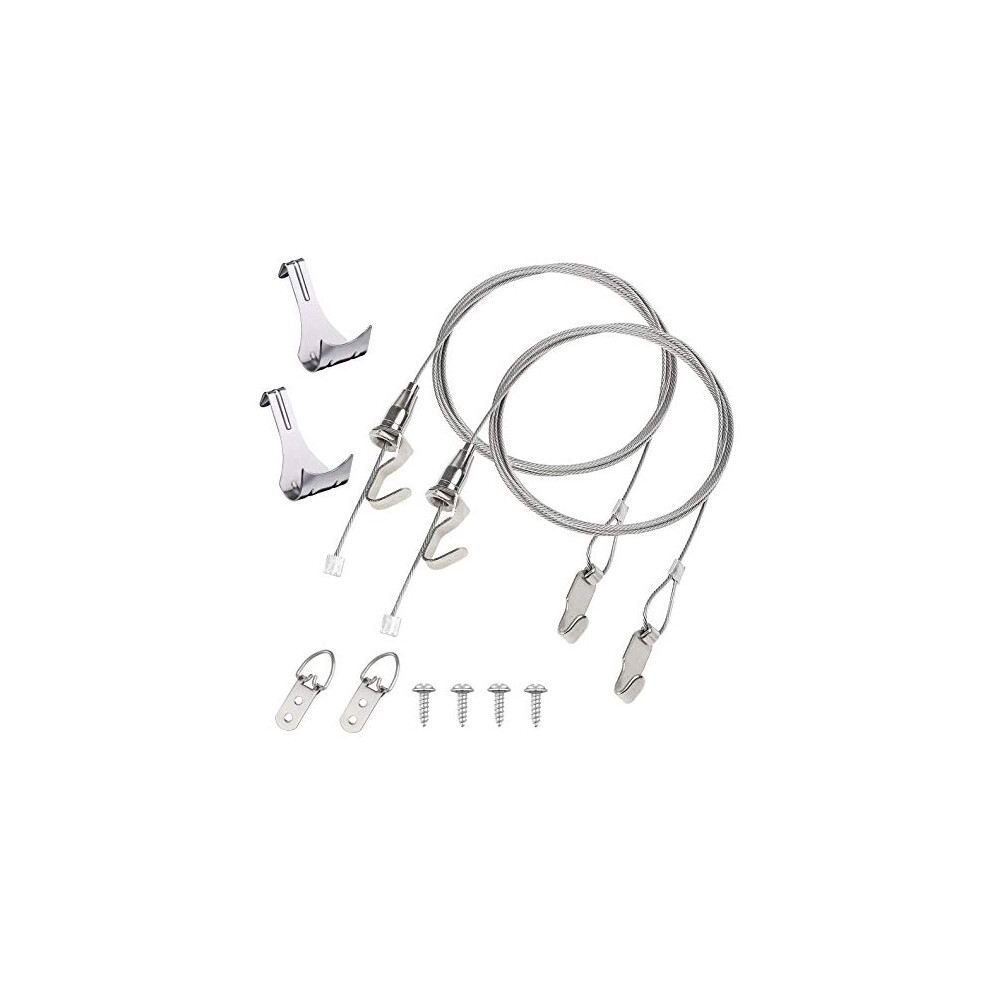 Picture & Mirror Hanging Wire Kit - 2M Î¦2Mm Stainless Steel Wire With 1 Adjustable Hook + D-Ring Frame Hangers + Picture Rail Moulding Hooks 708818283195