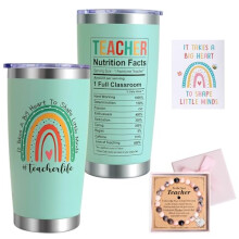 Teacher Gifts for Women, Personalised Teacher Travel Mug with Straw and Lid, Teacher's Bracelet, Greeting Card, Thank You Teacher Appreciation Gifts