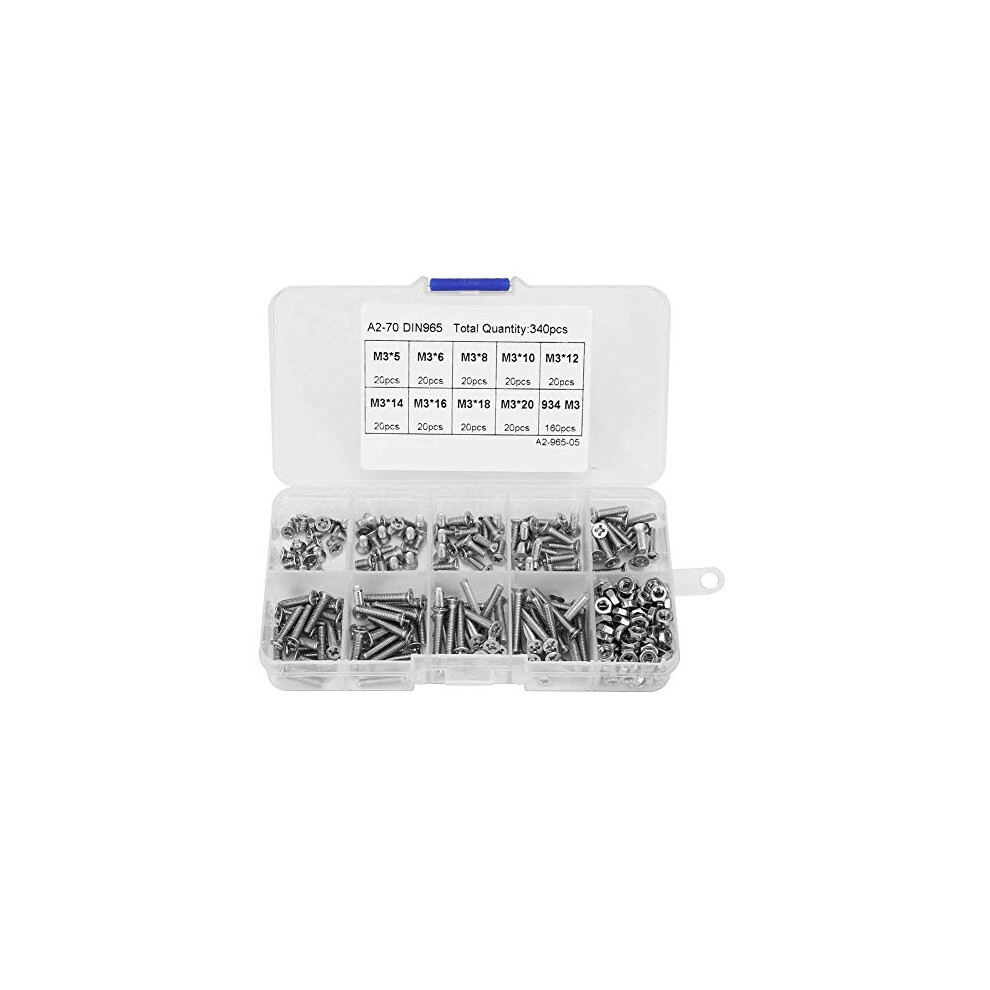 Flat Head Screws Bolts And Nuts, 340Pcs Cross Flat Head Screw, M3 Flat Head Screw Combination Set With Nut, Stainless Steel Countersunk Screws Nut 738603091230