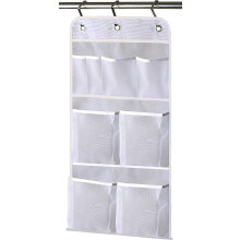 Shower Hanging Storage Rail Waterproof Mesh Pockets Caddy Hold 340oz/1000ml Shampoo Organiser Over the Door Hooks, White