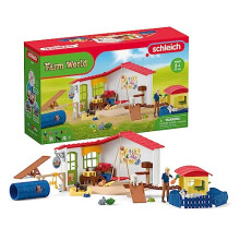 Hôtel des Animaux de la Ferme - Grand coffret de 54 Pièces de Jouets Schleich avec Chien, Chat, Lapin, Accessoires et Plus - Cadeau