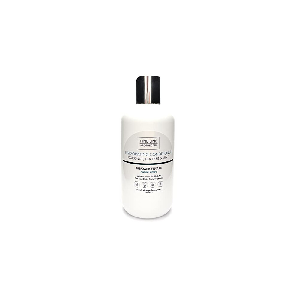 Fine Line Apothecary - Invigorating Conditioner - 99% Natural - Coconut, Tea Tree, Mint. No Sulfates/Parabens/Silicones, Ph 5.5, Sensitive Skin. 250Ml