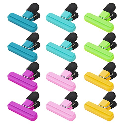 Food Bag Clips for Food Storage, suchkawe 12 Pcs Plastic Sealing Bag Clips in 6 Colours, Reusable Food Clips Sealing Packets Freezer Bags Clips for