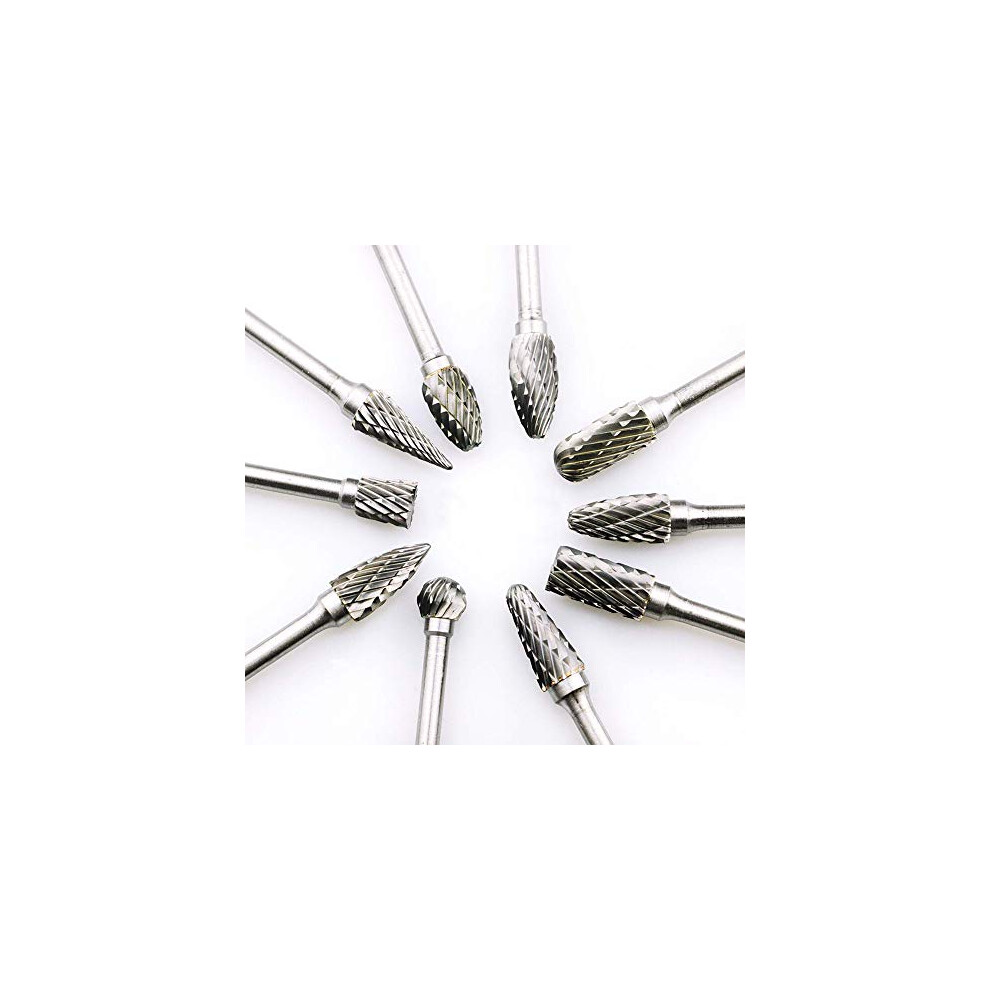 10 Pack Rotary Burr Set Carving Tool For Metal Wood Woodworking Engraving Drilling Grinding Head for Rotary Tools Tungsten Carbide Steel Solid Twist