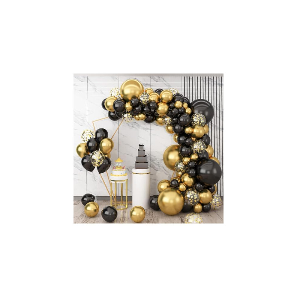 Black and Gold Balloon Arch Kit, 124PCS Black and Gold Balloons Garland Kit with Sequin Latex Balloon for Wedding, Birthday Parties, Graduation, and