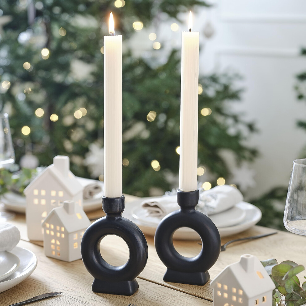 Ginger Ray Ceramic Dinner Candle Holders Christmas Tabletop Decorations 2 Pack, 14.7Cm (H) X 10.8Cm (W Black