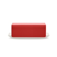 Mattina BG04 R - Design Butter Container, Made of Porcelain with Lid in 18/10 Stainless Steel, Colored with Epoxy Resin, Red