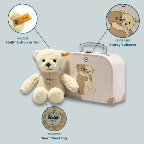 Steiff 114038 Mila Teddy bear 21 vanilla in suitcase - Plush Soft Toy 1
