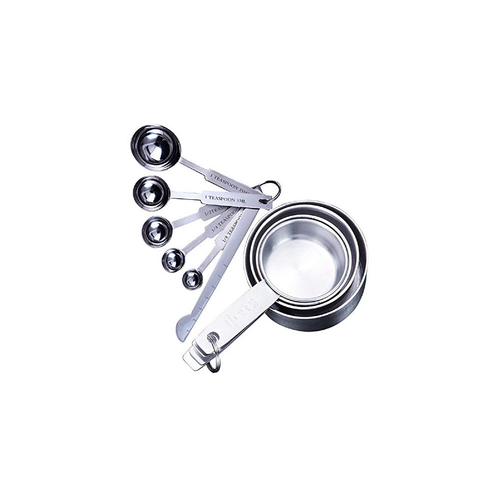 Moguxb Measuring Cups And Spoons Set 10 Pieces Metal Cup Measurements Set Stainless Steel Measuring Spoons And Measuring Cups Set With Measuring Ruler