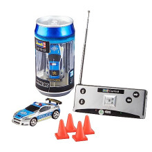 Control 23559 Mini Remote Control Car Police, With 27 MHz Control, In a Can Container, Includes Traffic Cones, 8cm in length