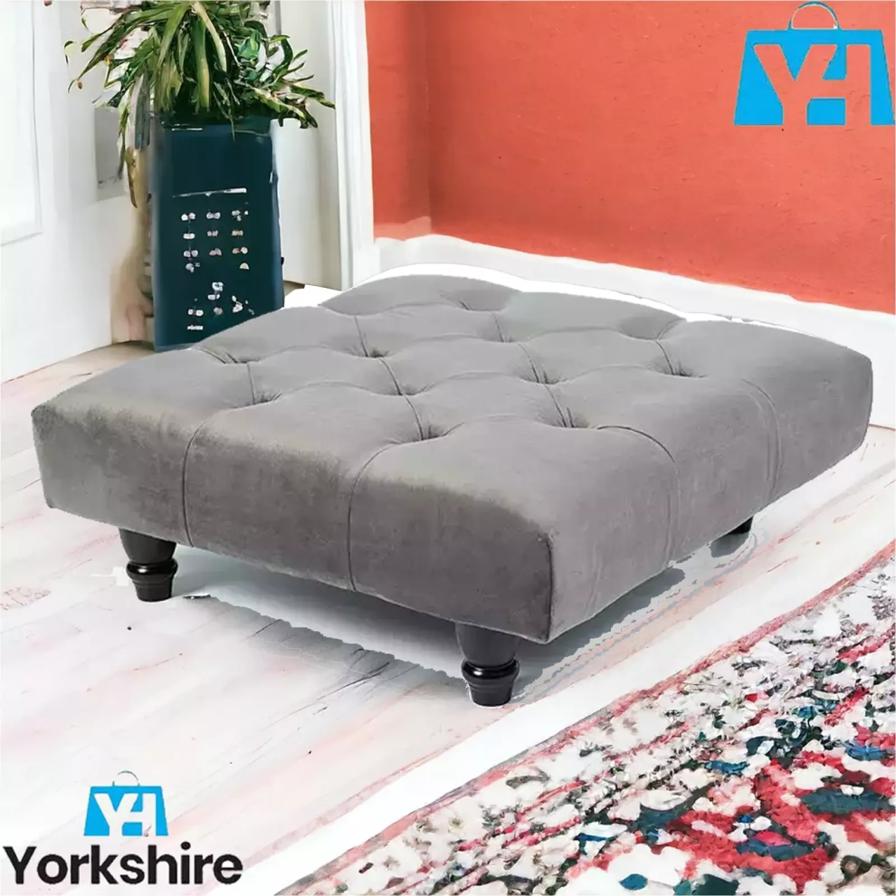 (Silver) Chesterfield Upholstered Stool Pouffe 90x90x25cm-image-OPC-PDWKGJY-NEW