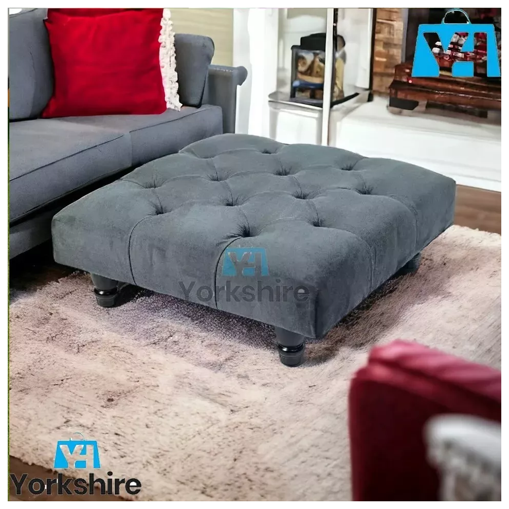 (Charcoal) Chesterfield Upholstered Stool Pouffe 90x90x25cm-image-OPC-PDWKGK7-NEW