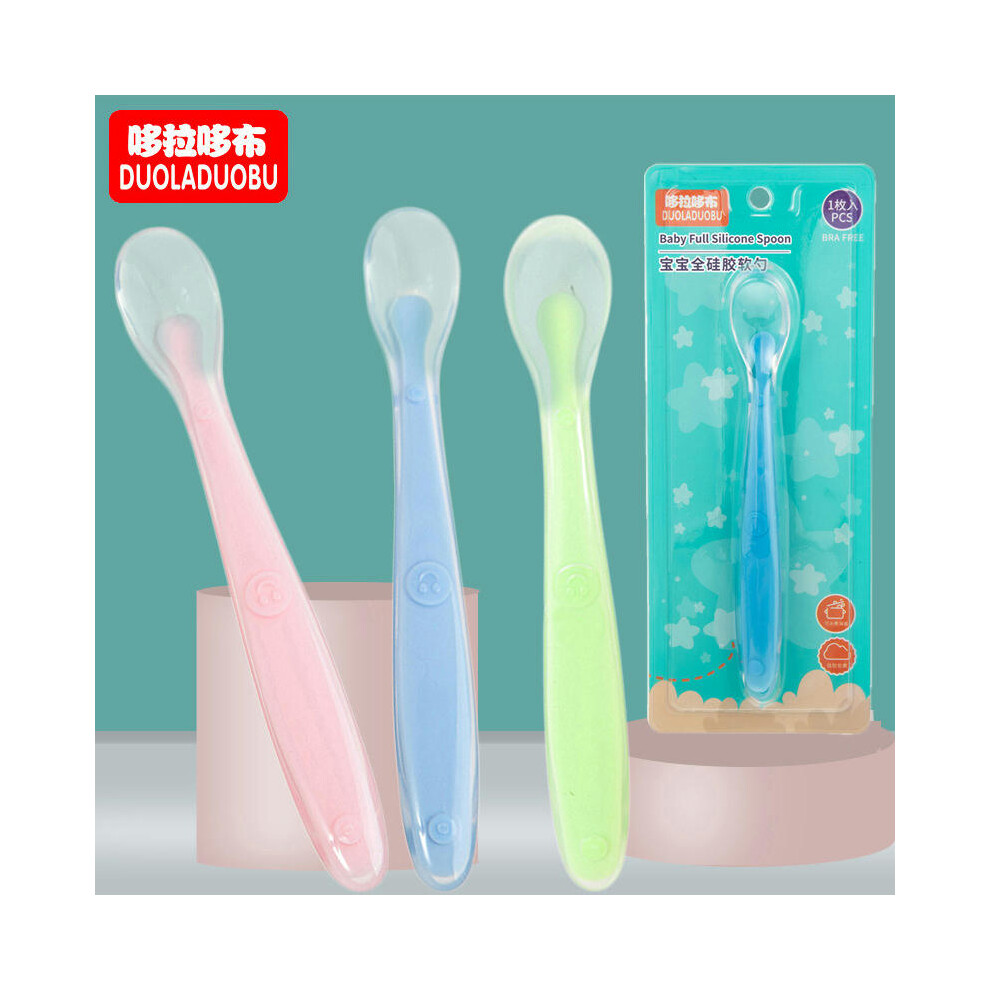 (6061 suction card packaging blue) Dorado Cloth All Silicone Baby Soft Spoon, Baby Silicone Spoon, Feeding Spoon, Soft Spoon, Silicone Spoon 6061