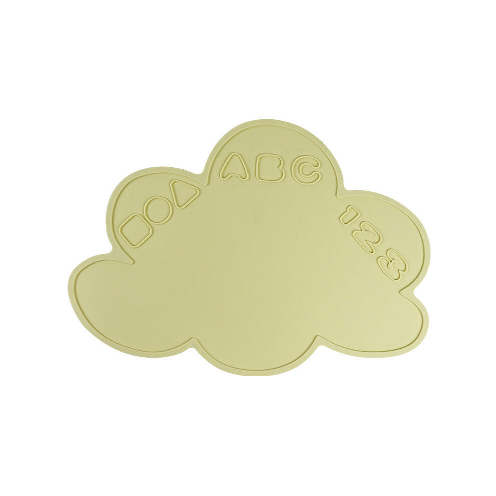 (Light yellow cloud dining mat) Silicone Children's Dining Plate Set, Baby Tableware, Baby Bib, Spoon Fork, Complementary Food Bowl, Mat, Seven Piece