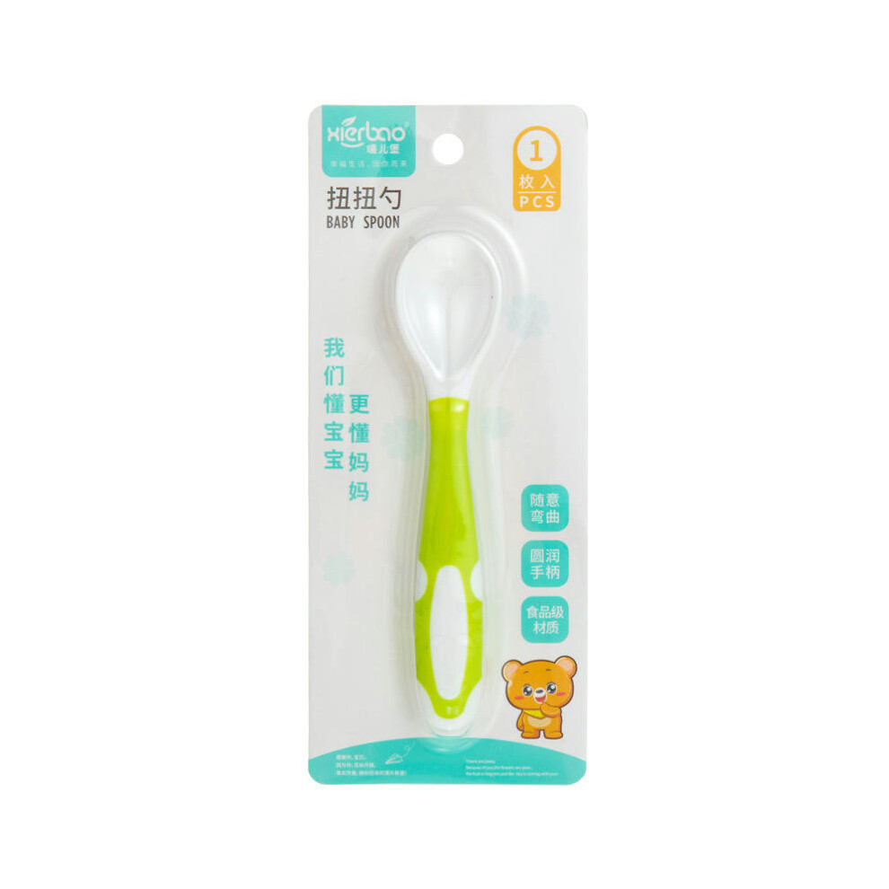 (Green single spoon) Flexible Baby Twist Fork Spoon Set, Baby Bend Spoon, Warm Fork Spoon, Complementary Food Utensils, Learning To Eat Set