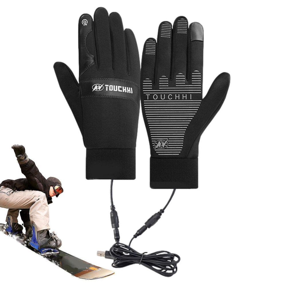 (type 1, XL) Usb Heated Gloves Waterproof Rechargeable Touchscreen Skiing Gloves For Men
