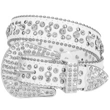 (white, 85cm(33Inch)) Kids Rhinestone Belt,western Cowgirl Cowboy Belt With Bling Diamond Pu Leather Belt For Jeans Dress