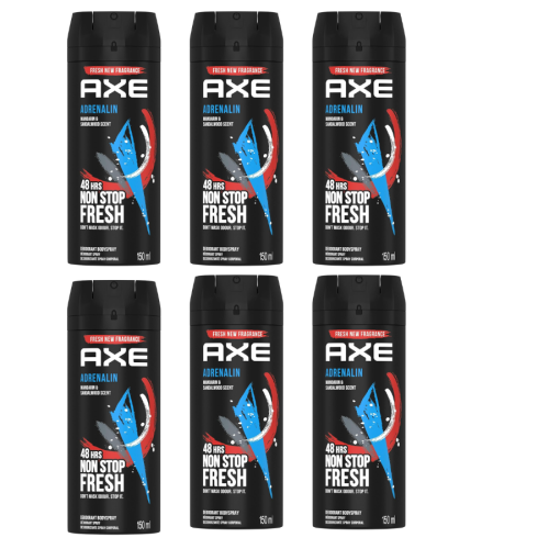 6 x AXE (LYNX) Adrenalin 150ml Deodorant Body Spray